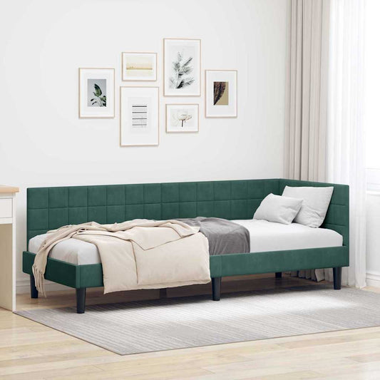Cornice del letto ad angolo Verde Scuro 80 cm x 200 cm Velluto | homemem39
