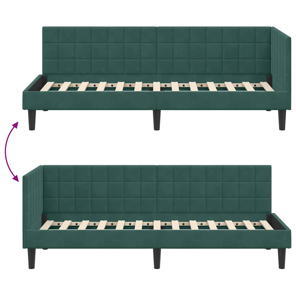 Cornice del letto ad angolo Verde Scuro 80 cm x 200 cm Velluto | homemem39