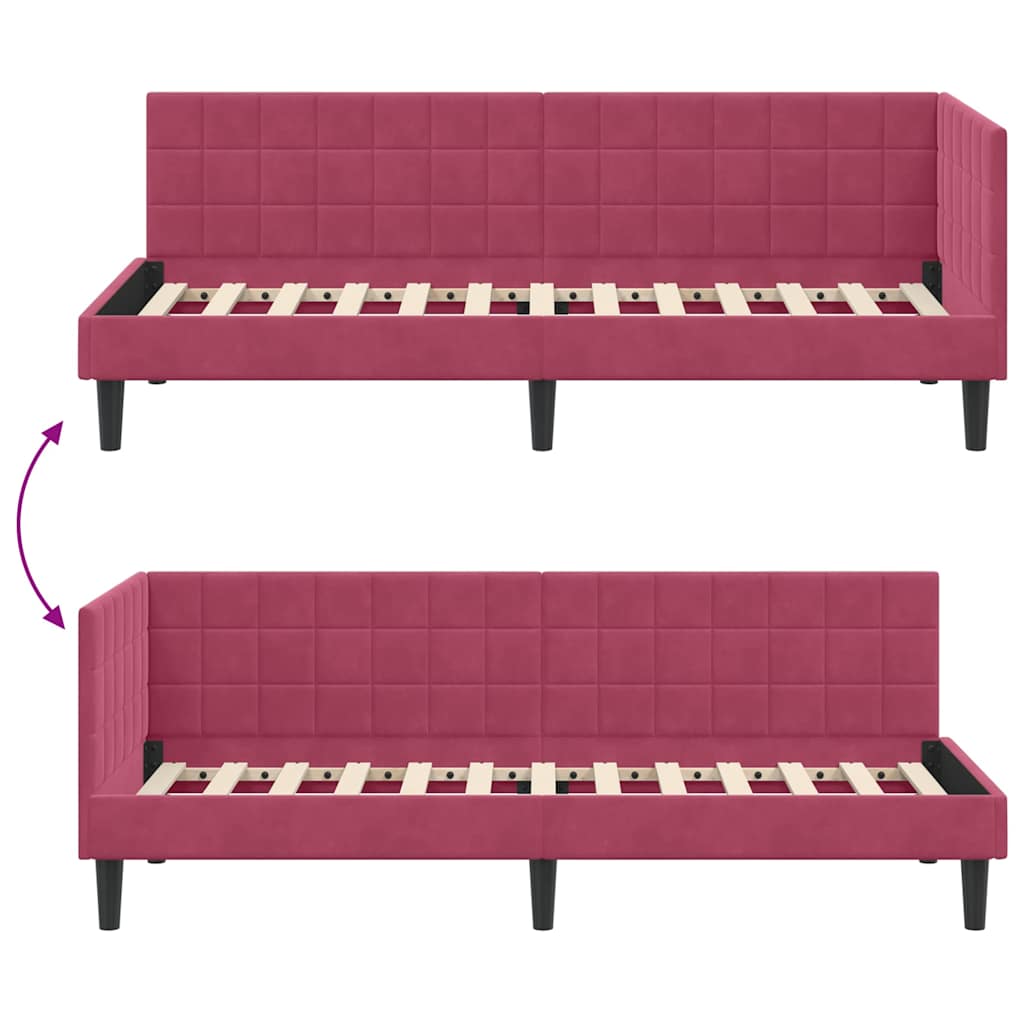 Cornice del letto ad angolo Rosso Vino 80 cm x 200 cm Velluto | homemem39