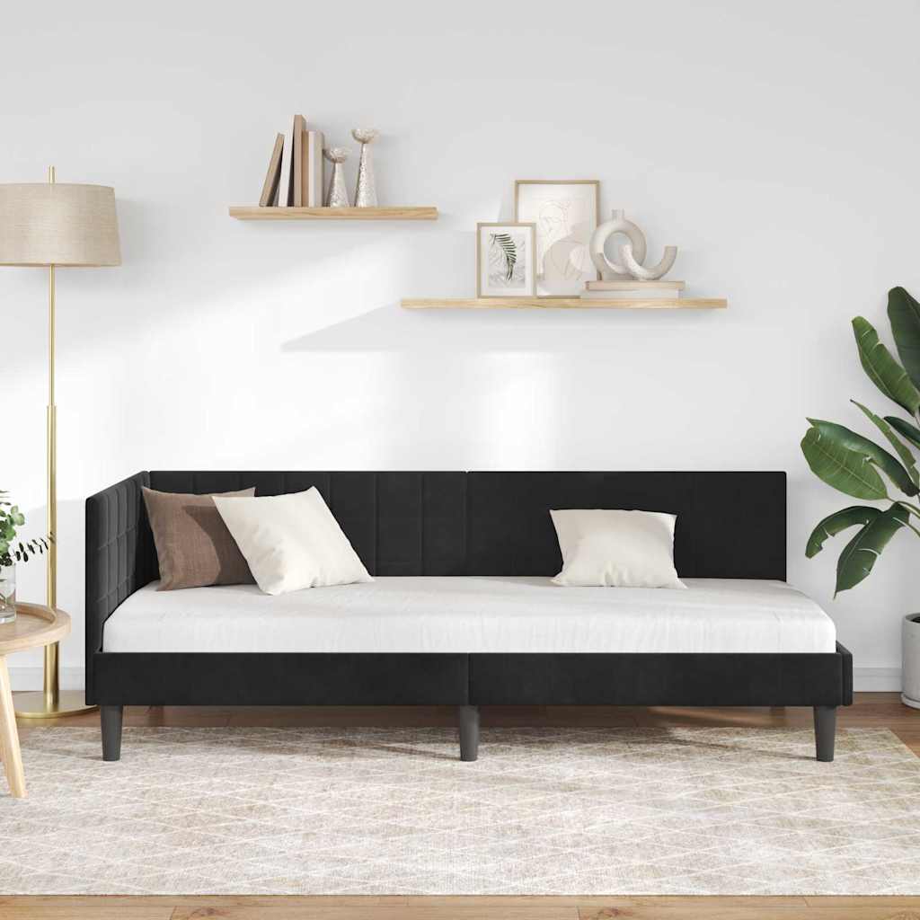 Cornice del letto ad angolo Nero 80 cm x 200 cm Velluto | homemem39