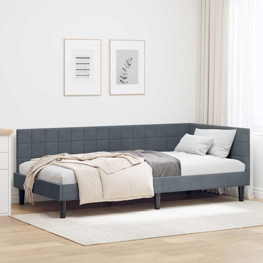 Cornice del letto ad angolo Grigio scuro 90 cm x 190 cm Velluto | homemem39