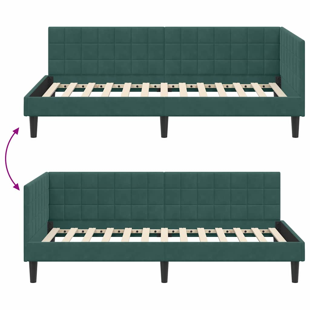 Cornice del letto ad angolo Verde Scuro 90 cm x 190 cm Velluto | homemem39