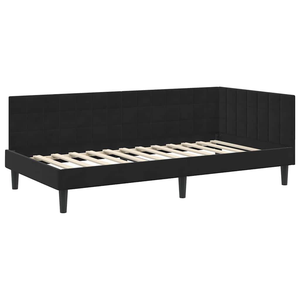 Cornice del letto ad angolo Nero 90 cm x 190 cm Velluto | homemem39