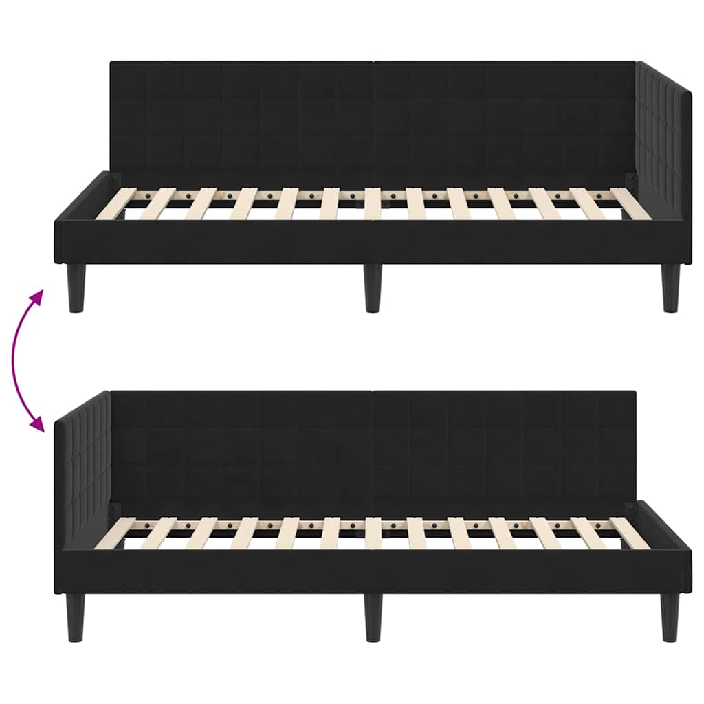 Cornice del letto ad angolo Nero 90 cm x 190 cm Velluto | homemem39