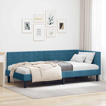 Cornice del letto ad angolo Blu 90 cm x 200 cm Velluto | homemem39