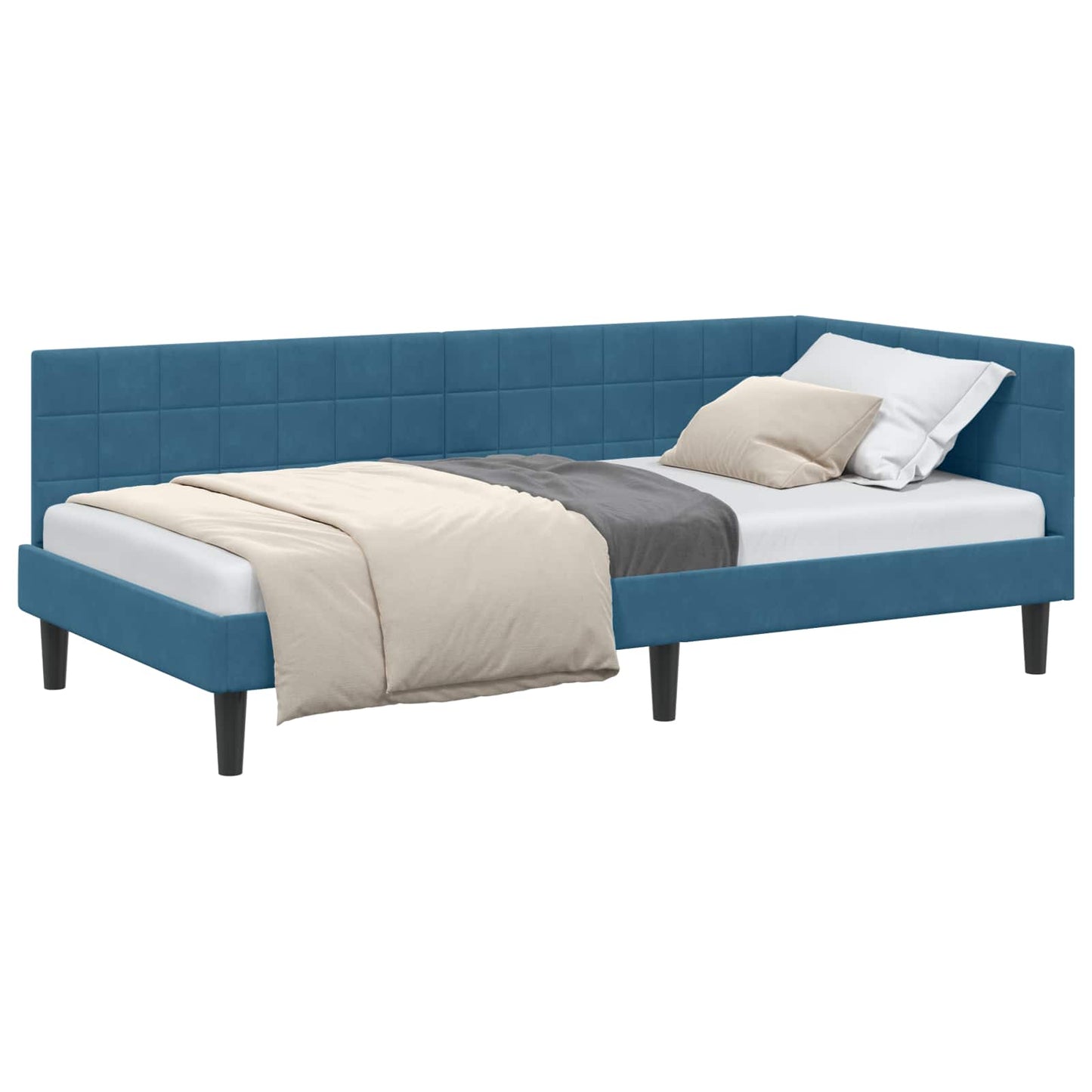 Cornice del letto ad angolo Blu 90 cm x 200 cm Velluto | homemem39