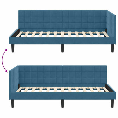 Cornice del letto ad angolo Blu 90 cm x 200 cm Velluto | homemem39