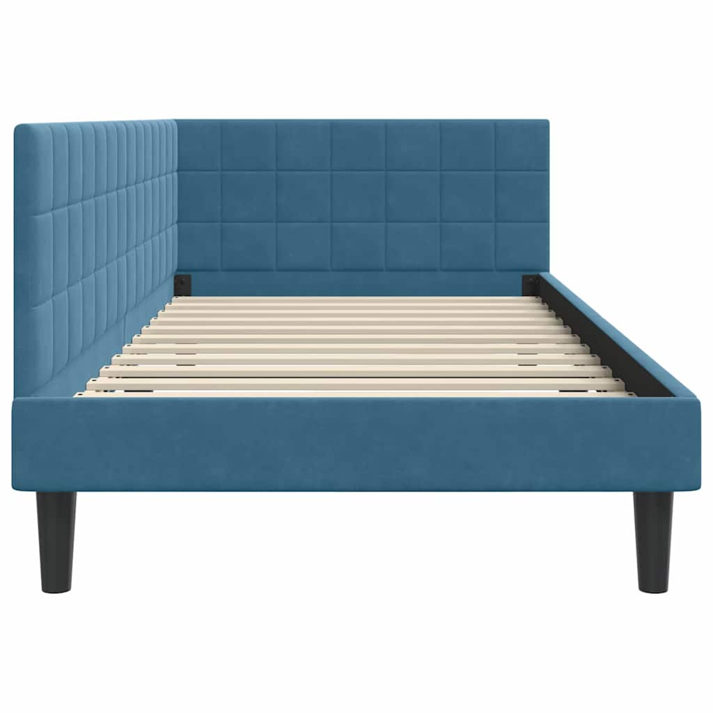 Cornice del letto ad angolo Blu 90 cm x 200 cm Velluto | homemem39