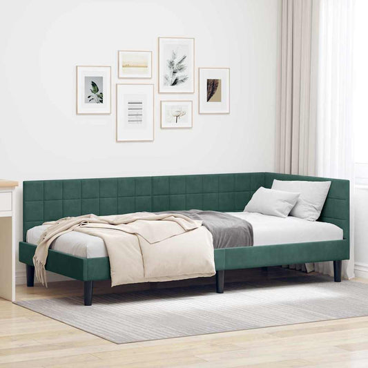Cornice del letto ad angolo Verde Scuro 90 cm x 200 cm Velluto | homemem39