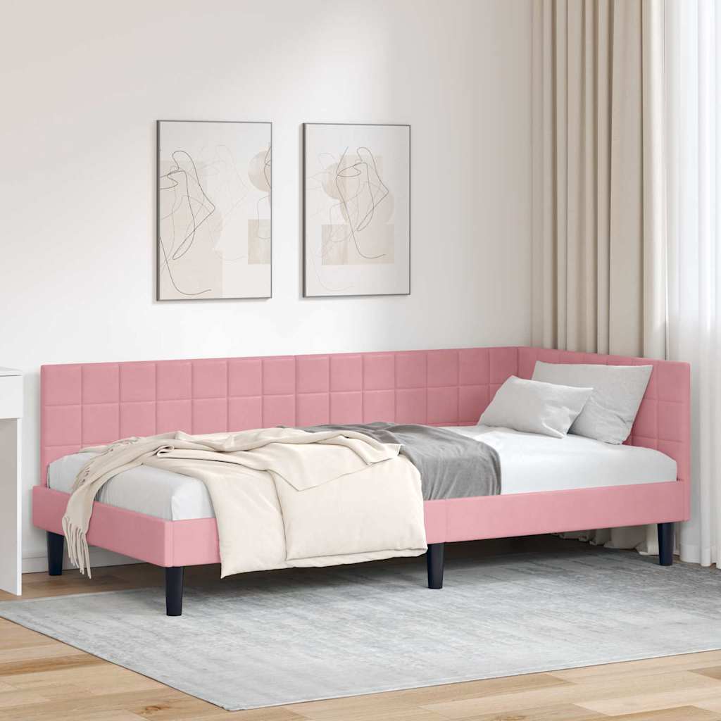 Cornice del letto ad angolo Rosa 90 x 200 cm Velluto | homemem39