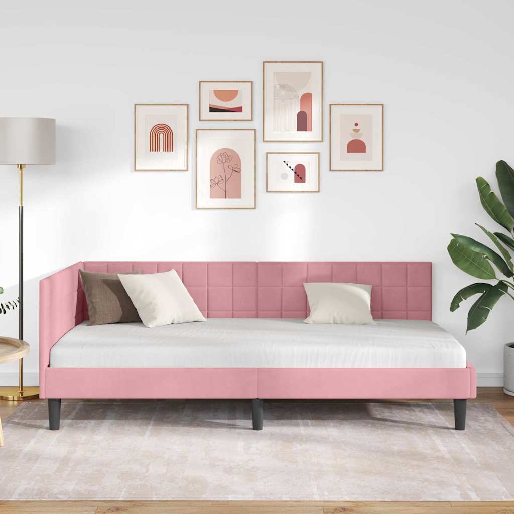 Cornice del letto ad angolo Rosa 90 x 200 cm Velluto | homemem39