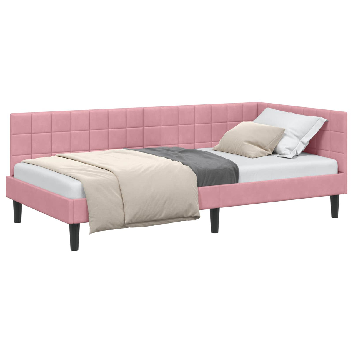Cornice del letto ad angolo Rosa 90 x 200 cm Velluto | homemem39