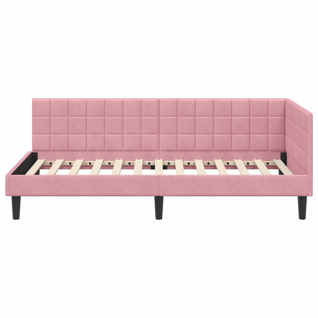 Cornice del letto ad angolo Rosa 90 x 200 cm Velluto | homemem39