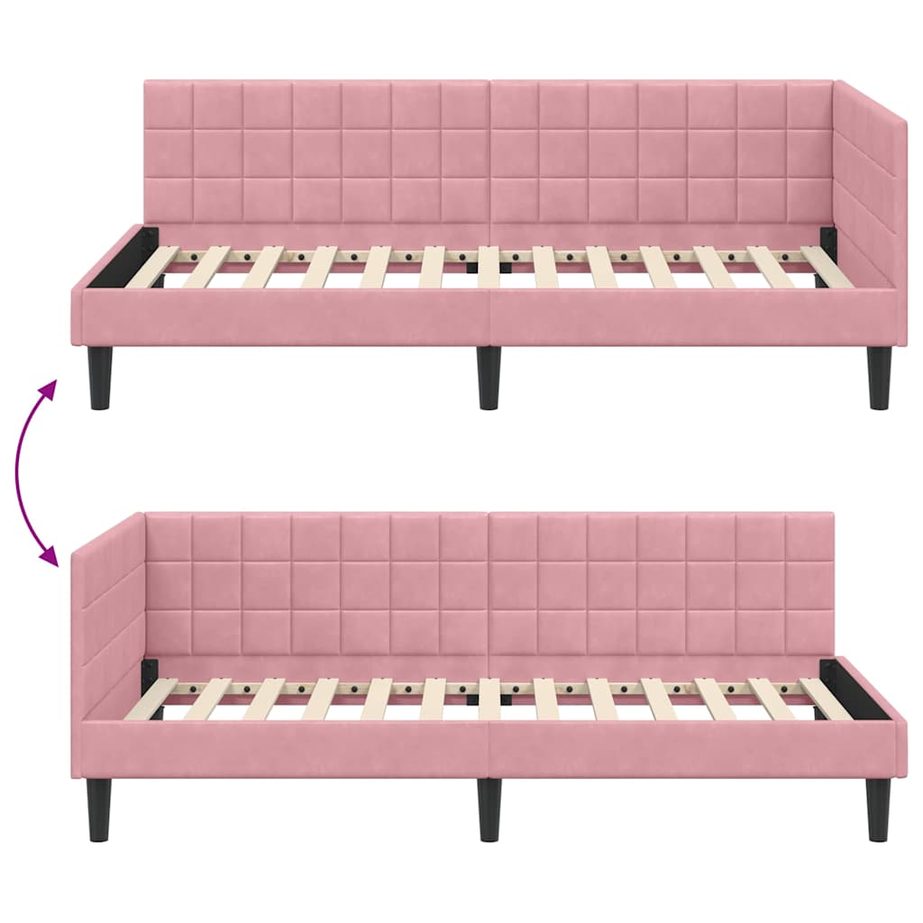Cornice del letto ad angolo Rosa 90 x 200 cm Velluto | homemem39