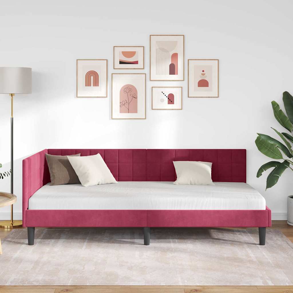 Cornice del letto ad angolo Rosso Vino 90 cm x 200 cm Velluto | homemem39
