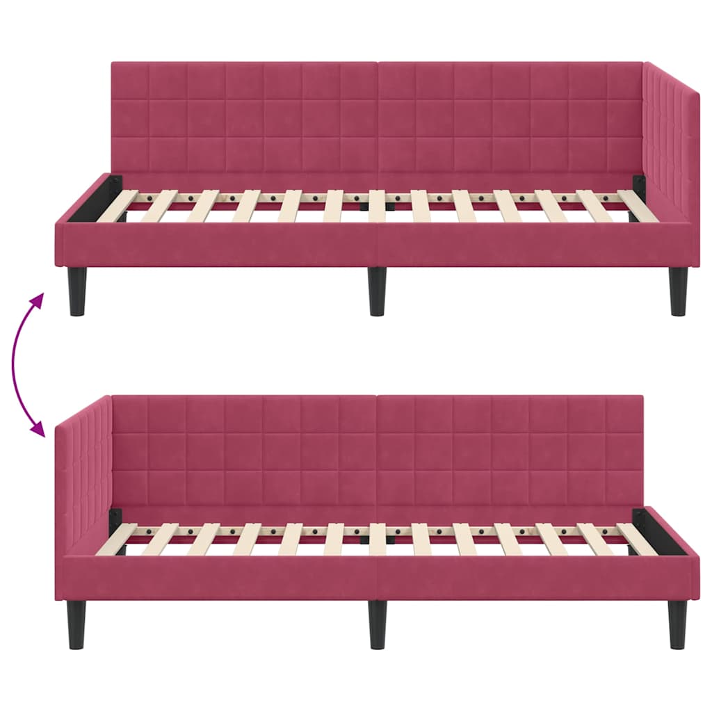 Cornice del letto ad angolo Rosso Vino 90 cm x 200 cm Velluto | homemem39