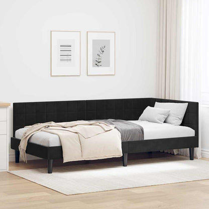 Cornice del letto ad angolo Nero 90 cm x 200 cm Velluto | homemem39