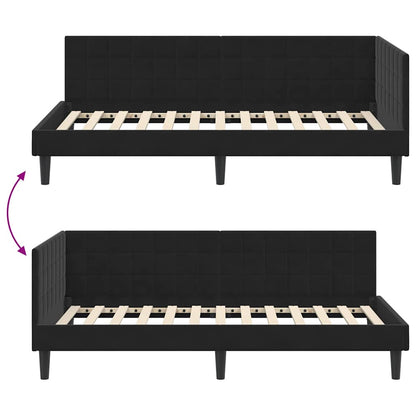 Cornice del letto ad angolo Nero 90 cm x 200 cm Velluto | homemem39