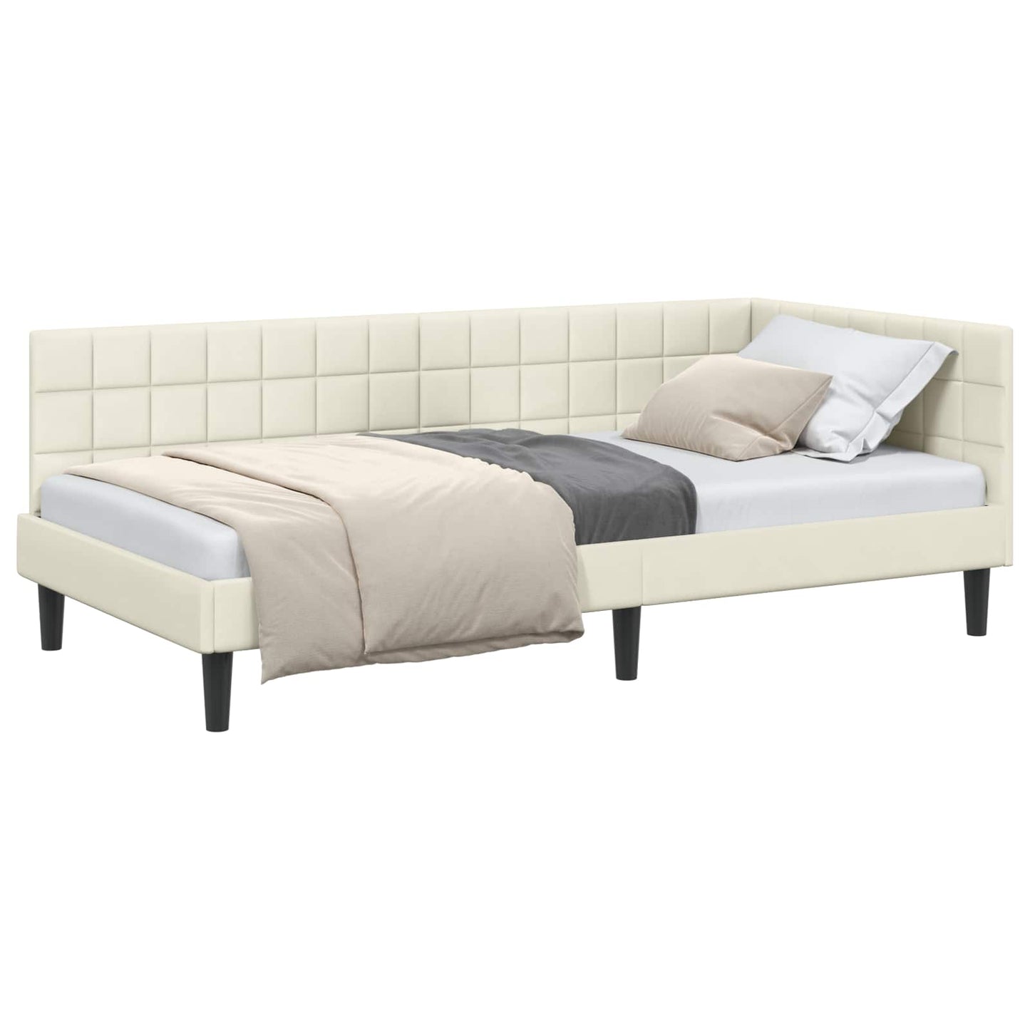 Cornice del letto ad angolo Crema 90 cm x 200 cm Velluto | homemem39