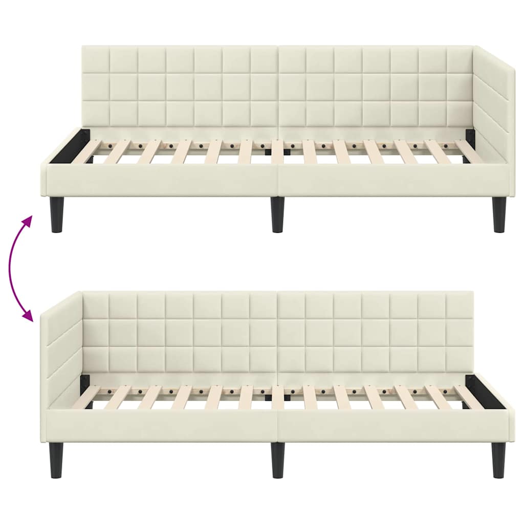 Cornice del letto ad angolo Crema 90 cm x 200 cm Velluto | homemem39