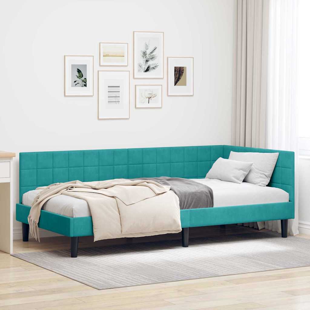 Cornice del letto ad angolo Turchese 90 cm x 200 cm Velluto | homemem39