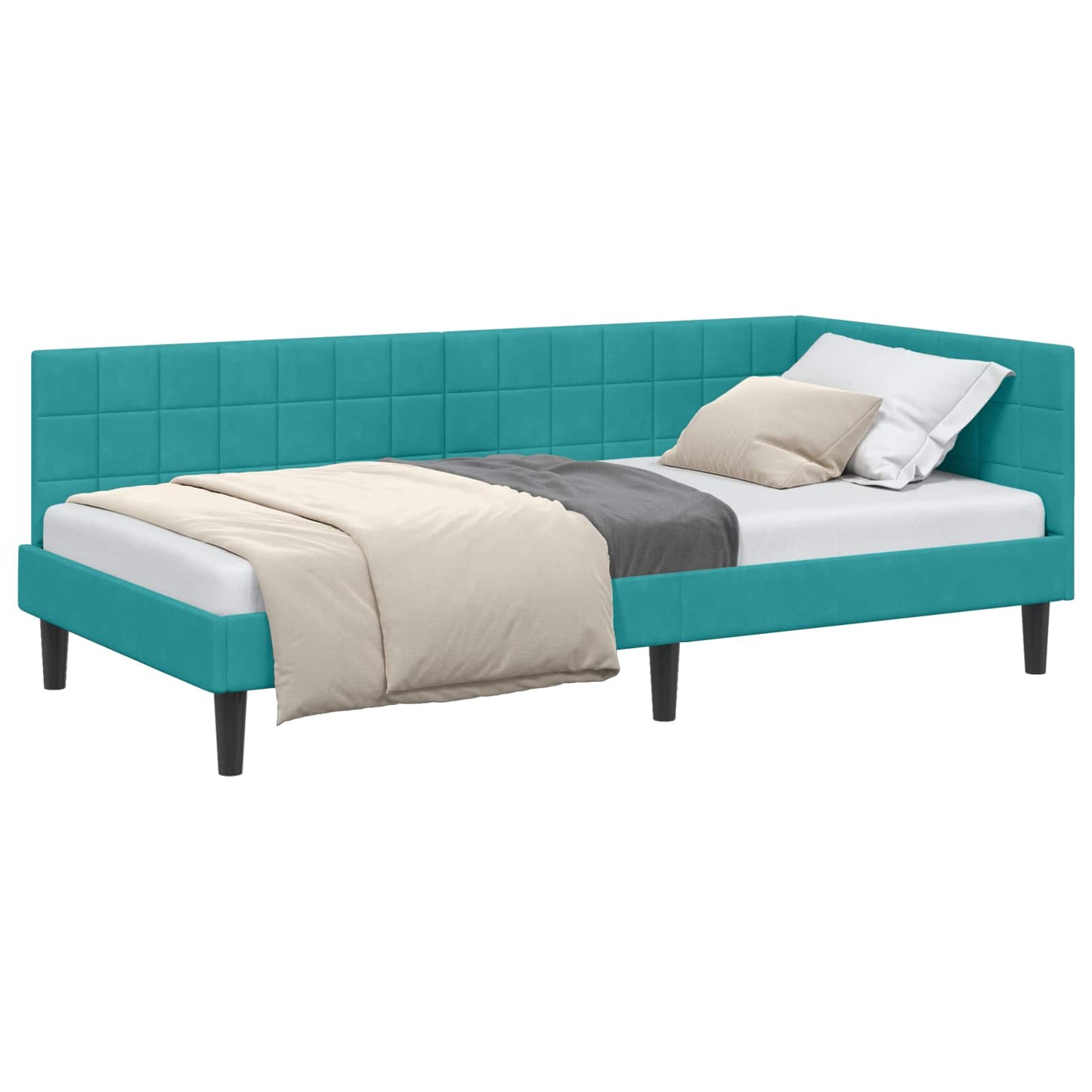 Cornice del letto ad angolo Turchese 90 cm x 200 cm Velluto