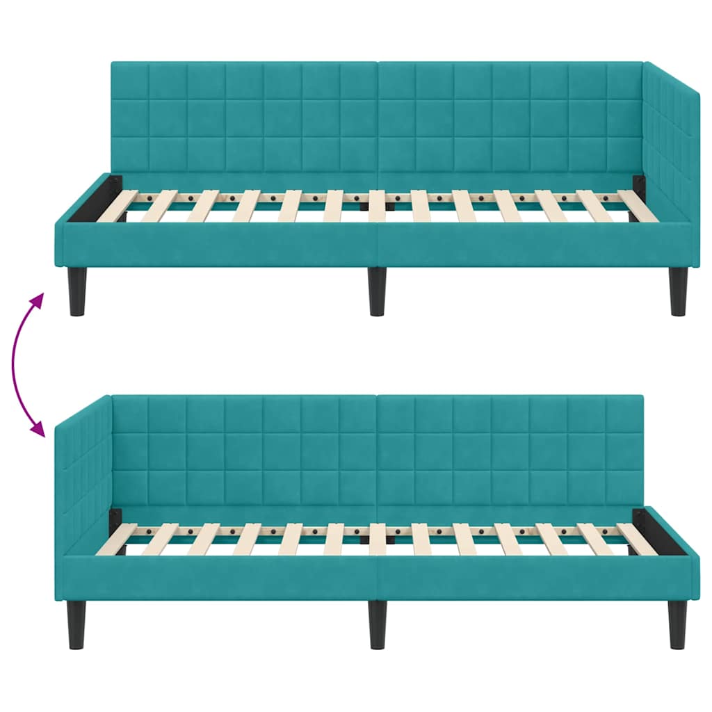 Cornice del letto ad angolo Turchese 90 cm x 200 cm Velluto | homemem39