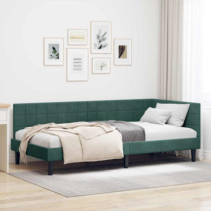 Cornice del letto ad angolo Verde Scuro 100 cm x 200 cm Velluto | homemem39