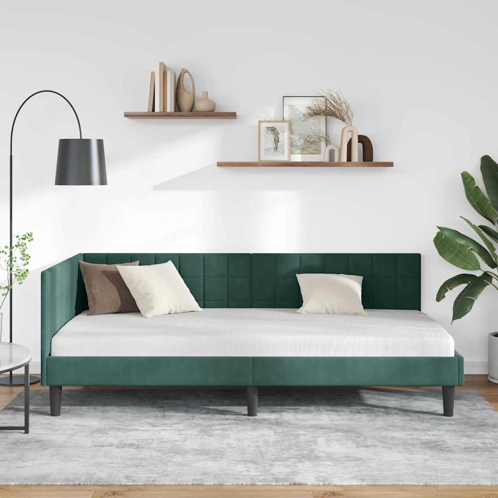 Cornice del letto ad angolo Verde Scuro 100 cm x 200 cm Velluto | homemem39