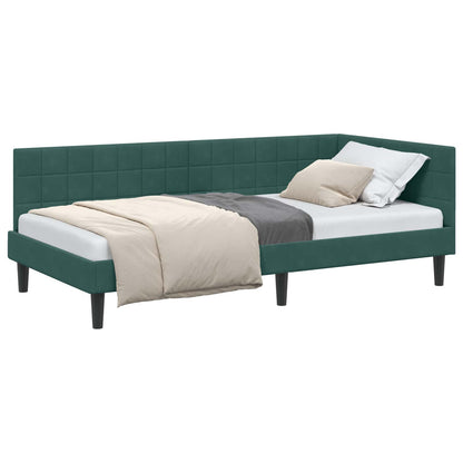 Cornice del letto ad angolo Verde Scuro 100 cm x 200 cm Velluto | homemem39