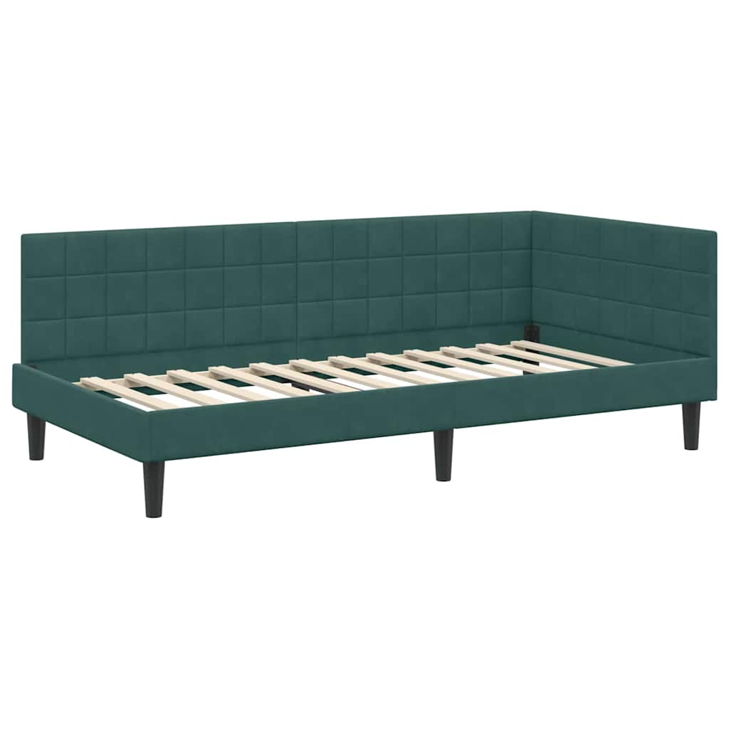 Cornice del letto ad angolo Verde Scuro 100 cm x 200 cm Velluto | homemem39