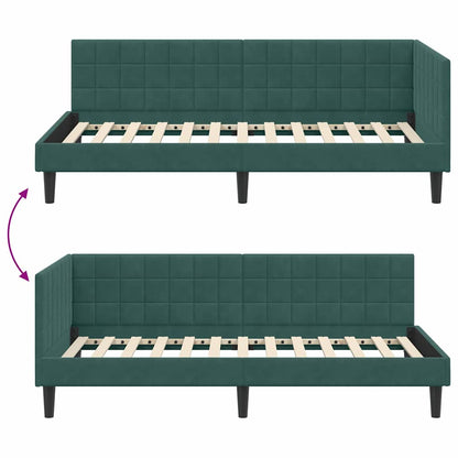 Cornice del letto ad angolo Verde Scuro 100 cm x 200 cm Velluto | homemem39