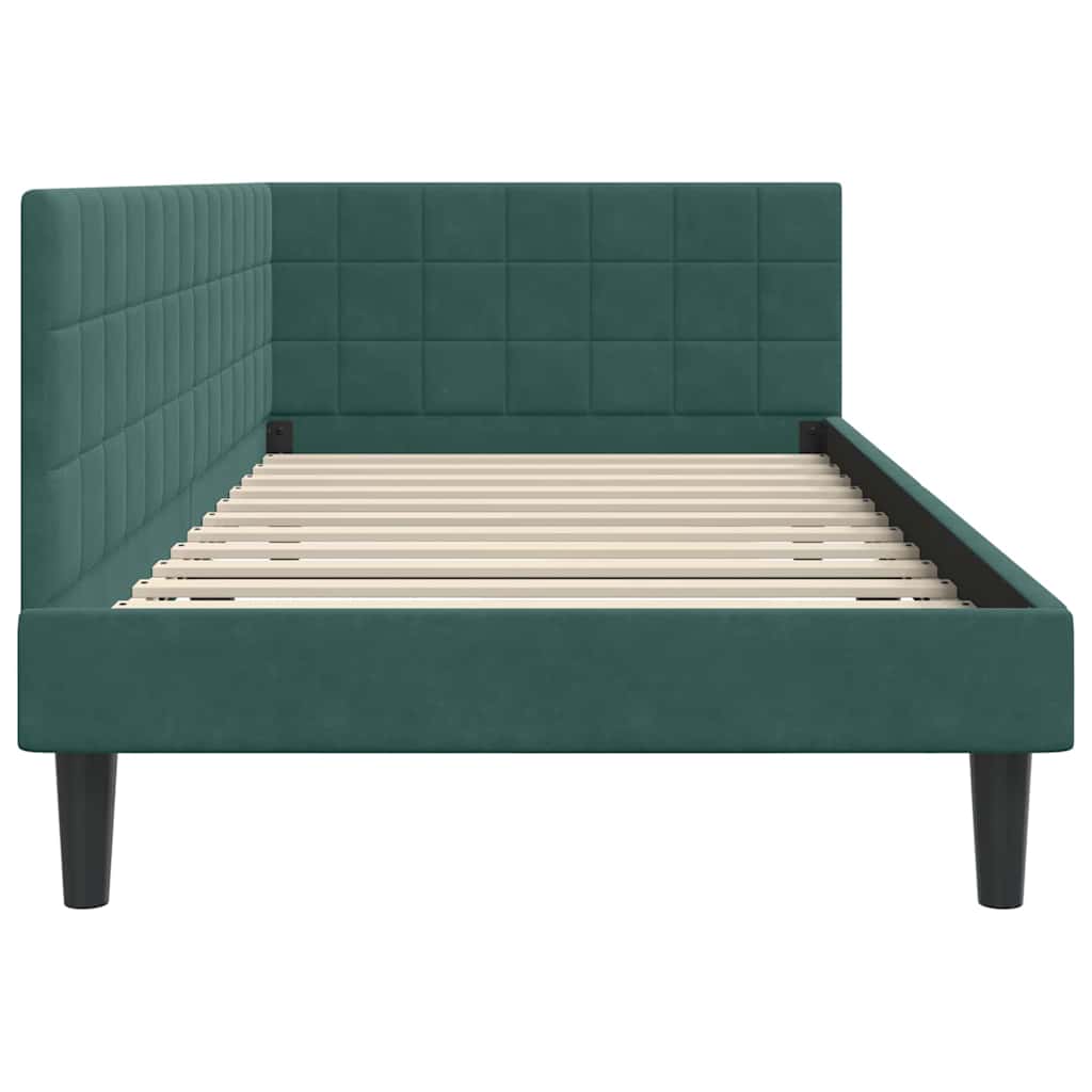 Cornice del letto ad angolo Verde Scuro 100 cm x 200 cm Velluto | homemem39