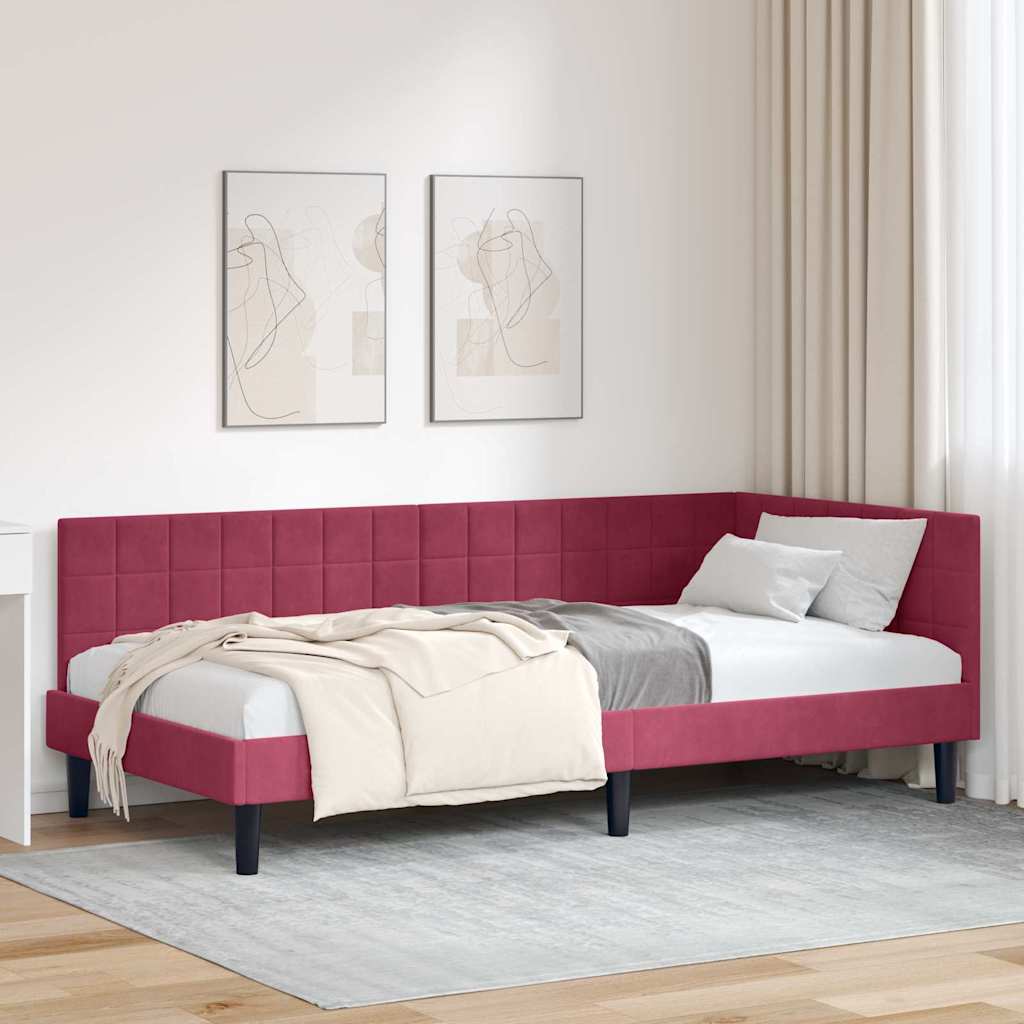 Cornice del letto ad angolo Rosso Vino 100 cm x 200 cm Velluto | homemem39