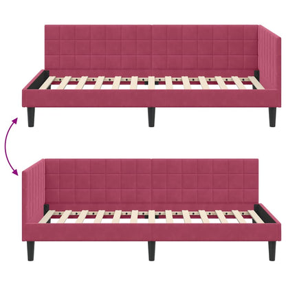 Cornice del letto ad angolo Rosso Vino 100 cm x 200 cm Velluto | homemem39