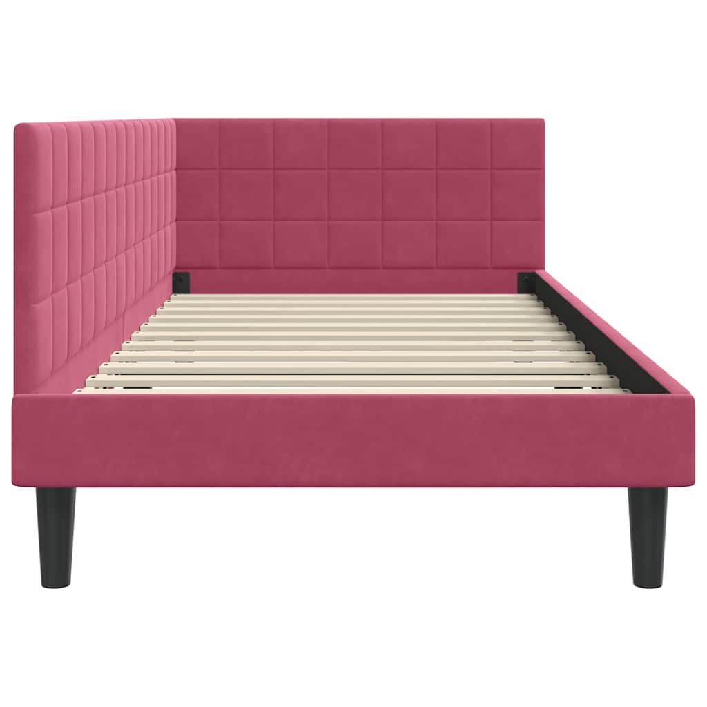 Cornice del letto ad angolo Rosso Vino 100 cm x 200 cm Velluto | homemem39