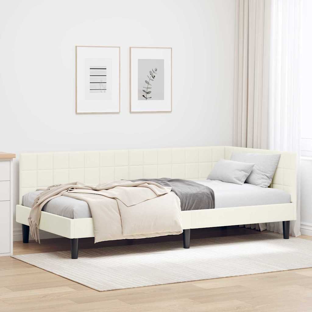 Cornice del letto ad angolo Crema 100 cm x 200 cm Velluto | homemem39