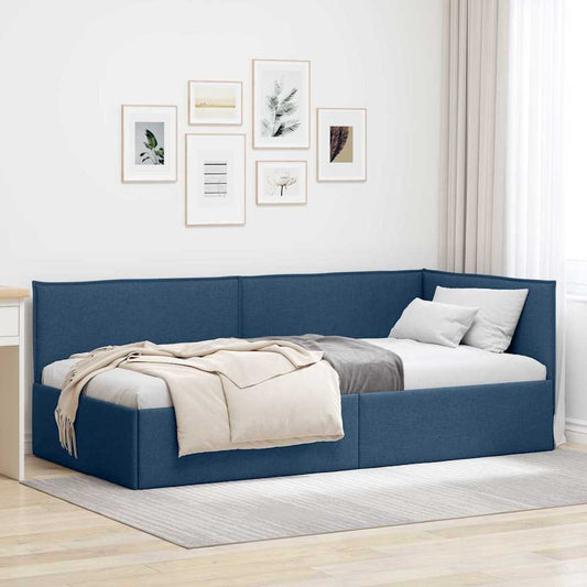 Cornice del letto ad angolo Blu 80 x 200 cm Tessuto | homemem39