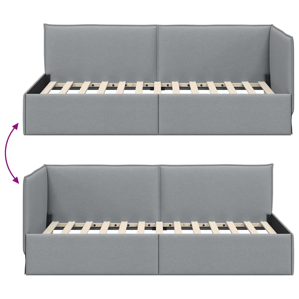 Cornice del letto ad angolo Grigio chiaro 90 x 190 cm Tessuto | homemem39