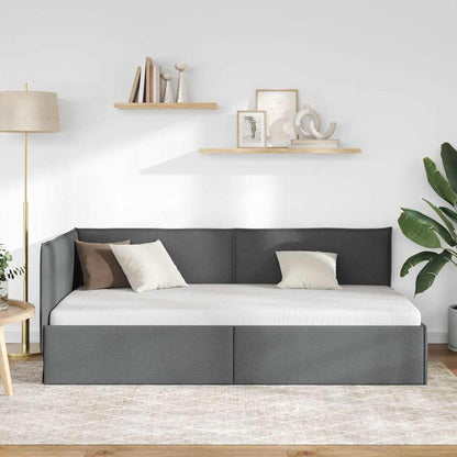 Cornice del letto ad angolo Grigio scuro 90 x 190 cm Tessuto