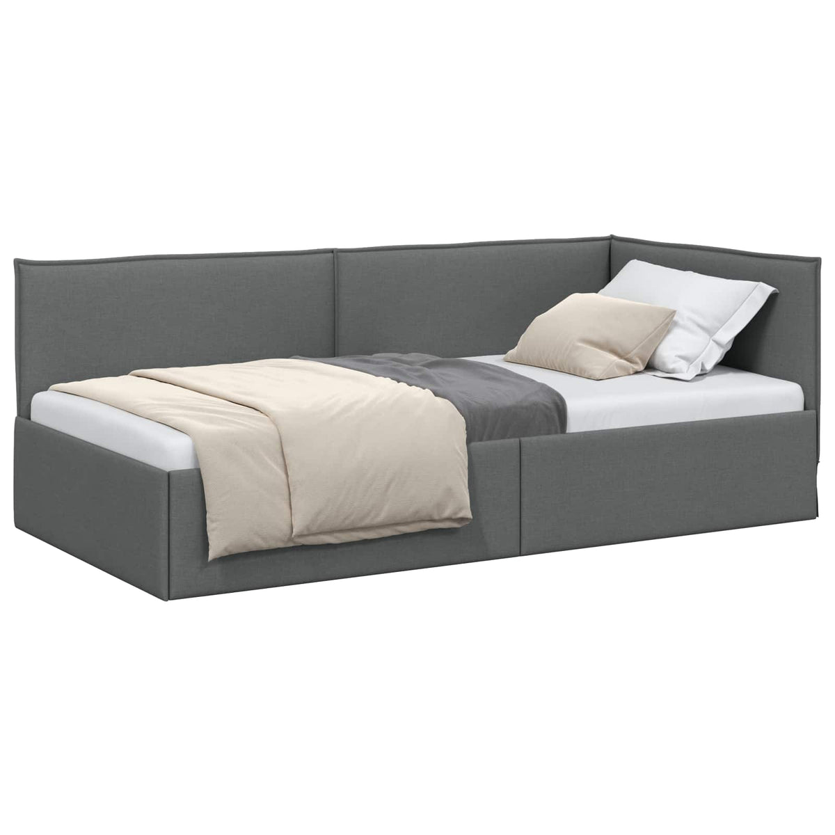 Cornice del letto ad angolo Grigio scuro 90 x 190 cm Tessuto