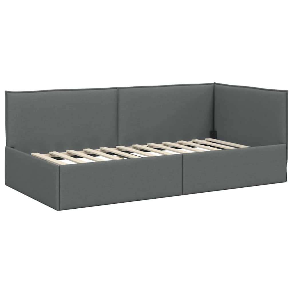 Cornice del letto ad angolo Grigio scuro 90 x 190 cm Tessuto