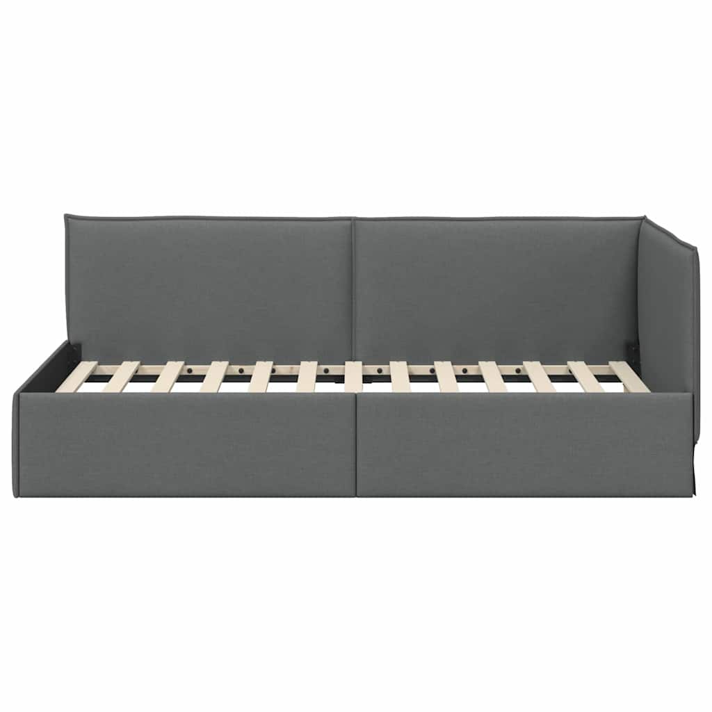 Cornice del letto ad angolo Grigio scuro 90 x 190 cm Tessuto