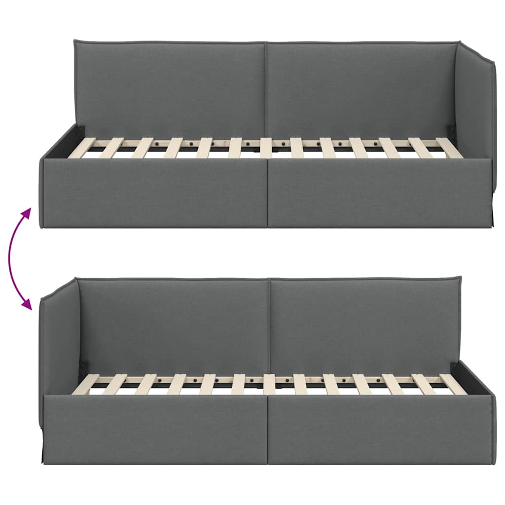 Cornice del letto ad angolo Grigio scuro 90 x 190 cm Tessuto | homemem39