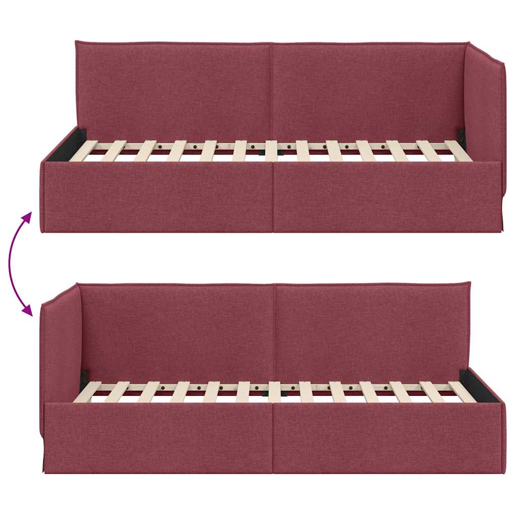 Cornice del letto ad angolo Rosso Vino 90 x 190 cm Velluto
