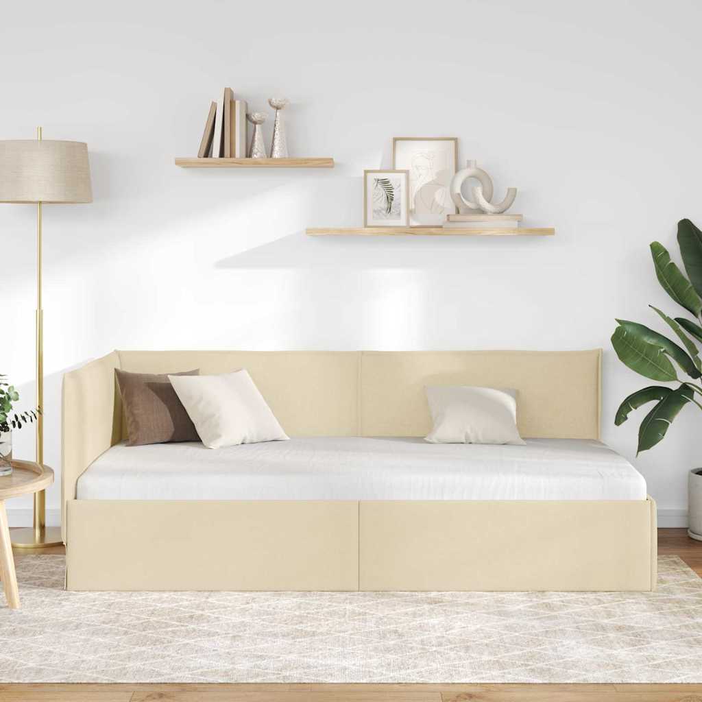 Cornice del letto ad angolo Crema 90 x 190 cm Tessuto | homemem39