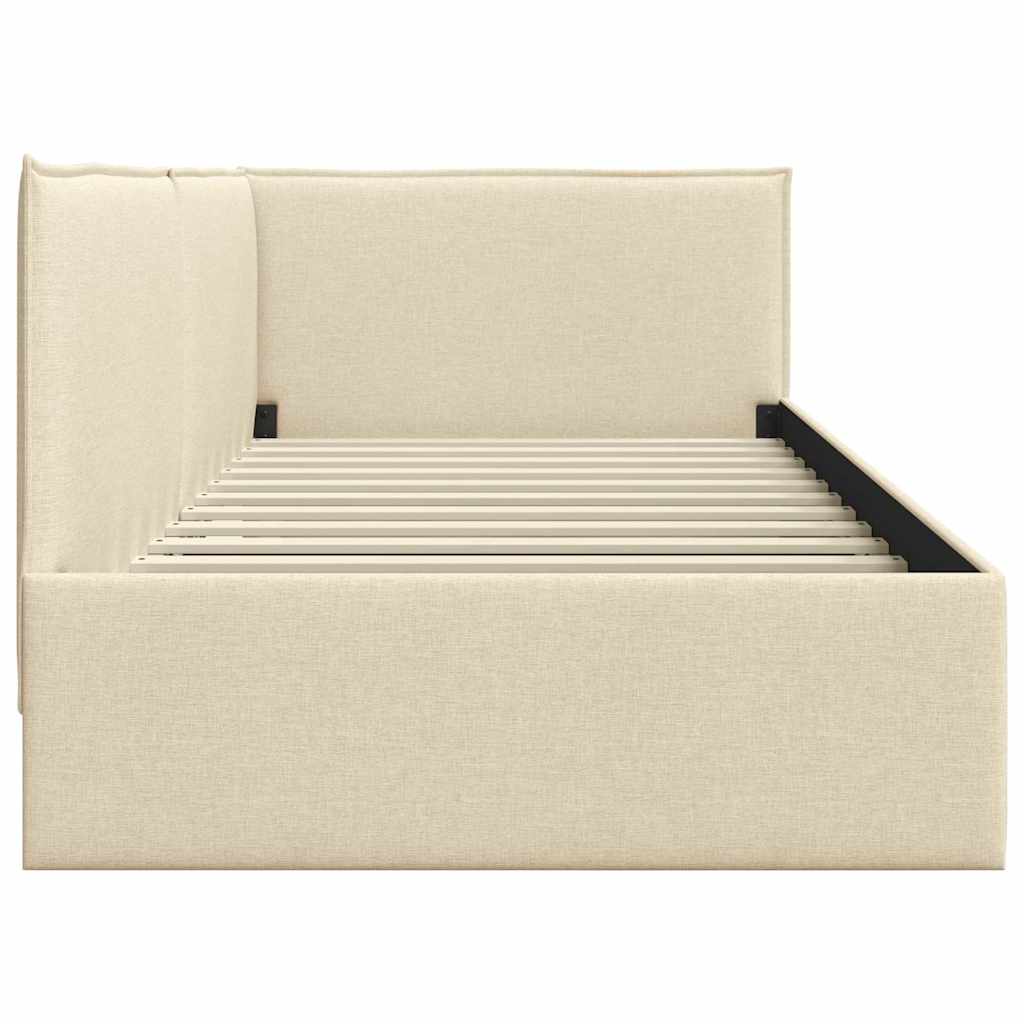 Cornice del letto ad angolo Crema 90 x 190 cm Tessuto | homemem39