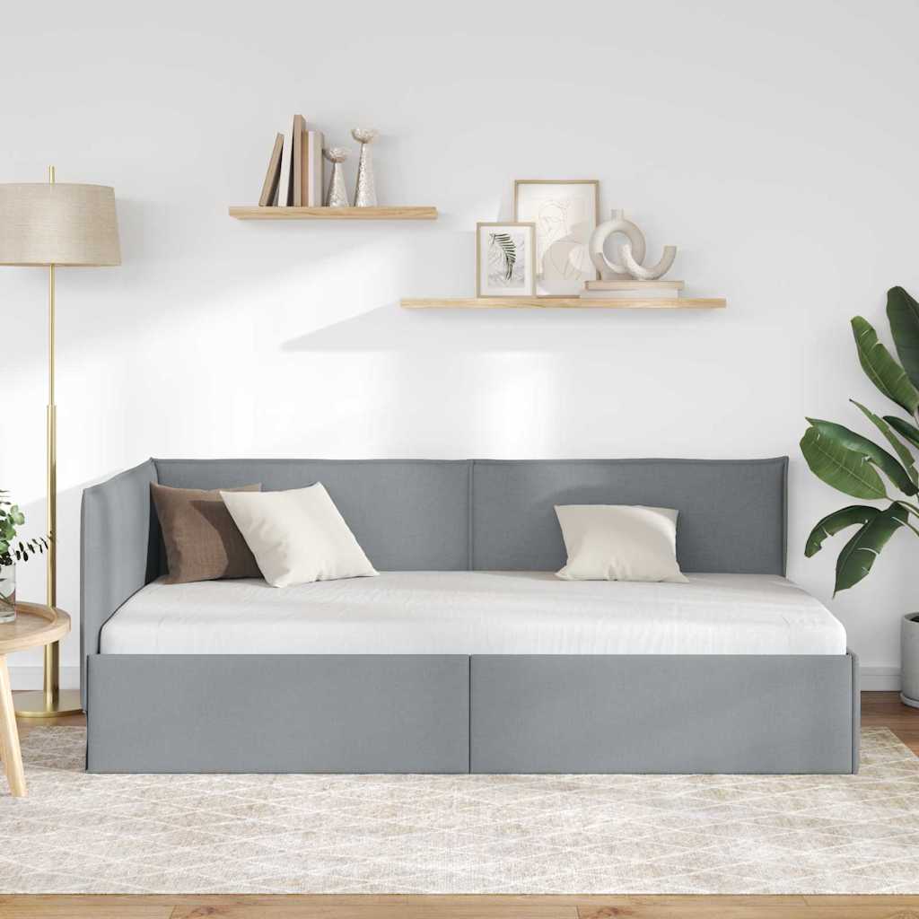 Cornice del letto ad angolo Grigio chiaro 90 x 200 cm Tessuto