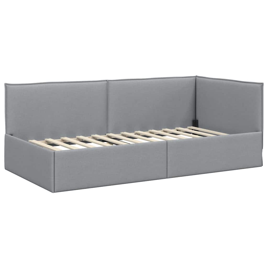 Cornice del letto ad angolo Grigio chiaro 90 x 200 cm Tessuto