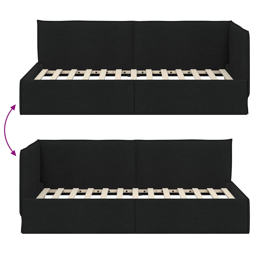 Cornice del letto ad angolo Nero 90 x 200 cm Tessuto | homemem39